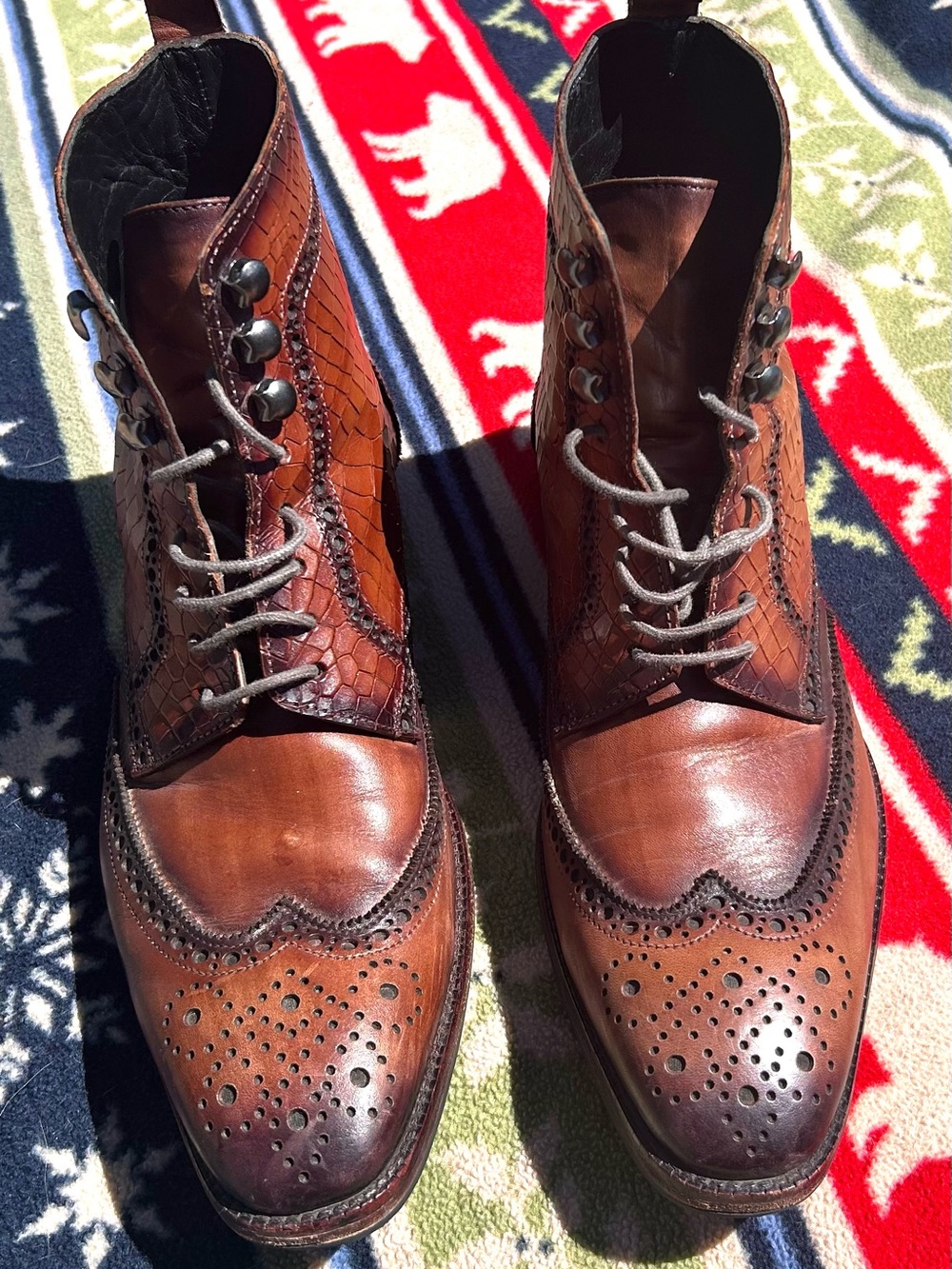 Men's Dark Brown Leather Wingtip Oxfords with Brogue Detailing
